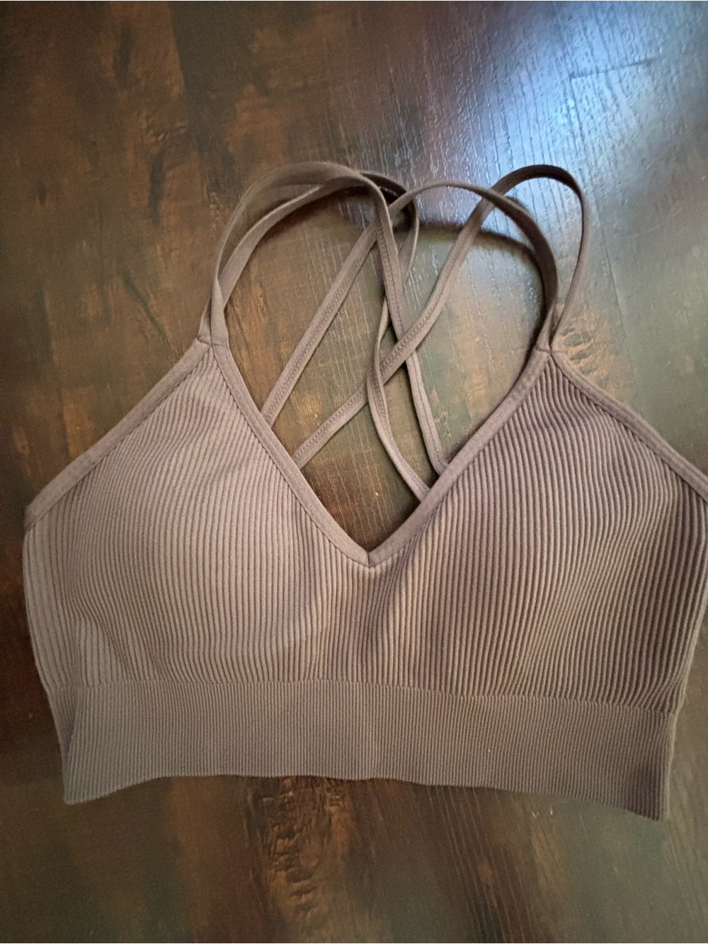 Aerie Ribbed V-Neck Strappy padded Bralette - Brown